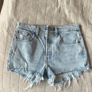 Levi's 501 Light Blue Denim Cutoff Shorts with Frayed Hem